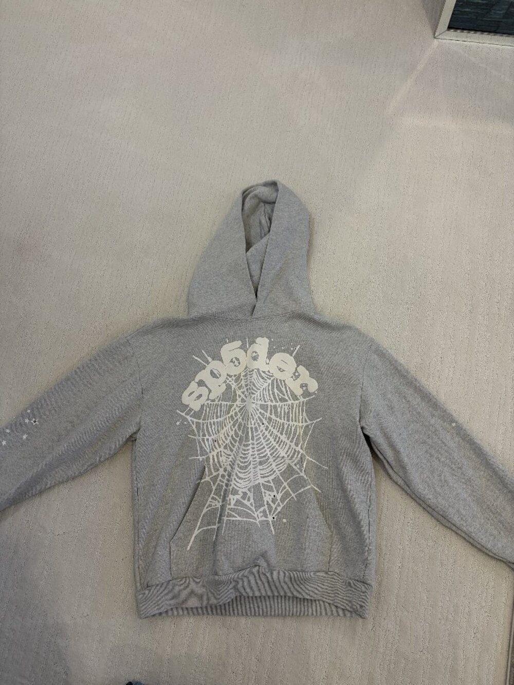 SP5DER OG Web Hoodie Heather Grey White Size Small